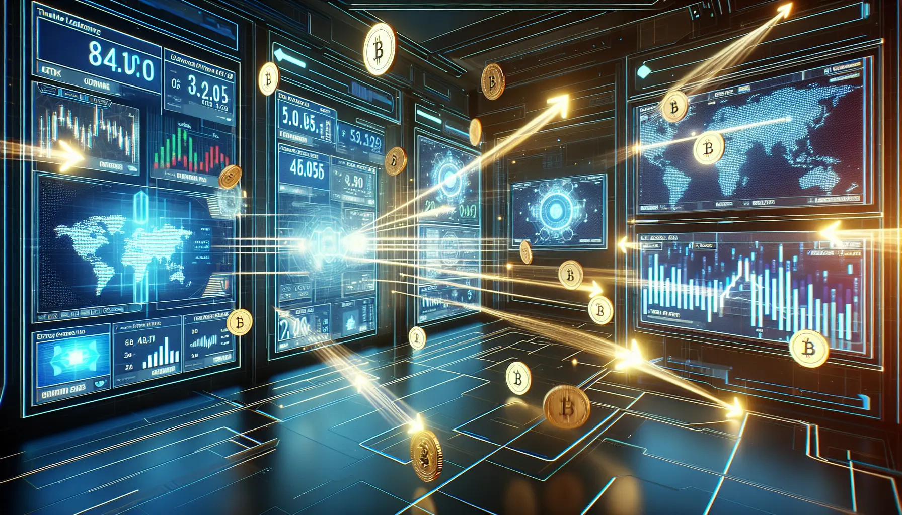 Futuristic crypto trading command center